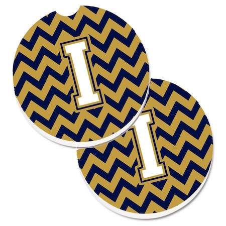 Carolines Treasures Letter I Chevron Navy Blue and Gold Set of 2 Cup Holder Car Coaster CJ1057-ICARC